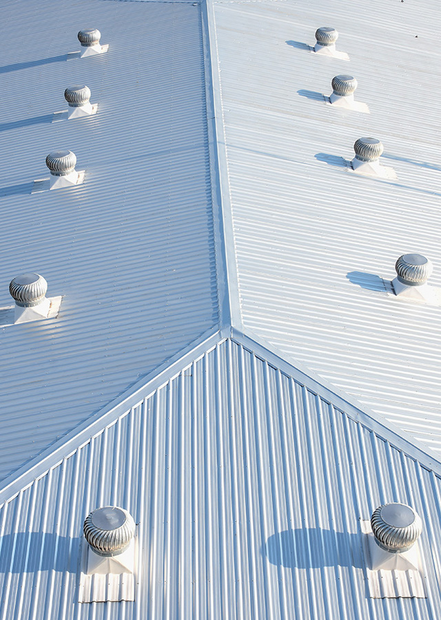 birds eye view of a metal commercial roof